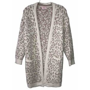 Pink lily Women's Sz S Chunky Knit Beige Cardigan Sweater Open Front Long Comfy